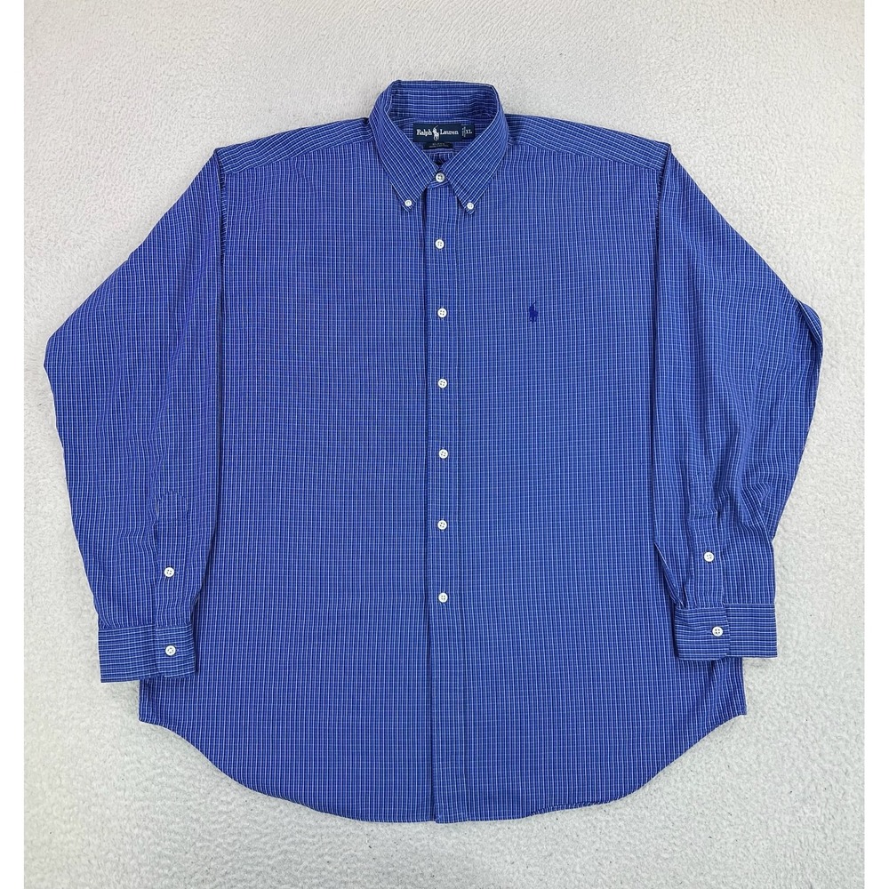 Ralph Lauren Shirt Mens XL Blue Check Blake 100% Cotton Long Sleeve Button Up